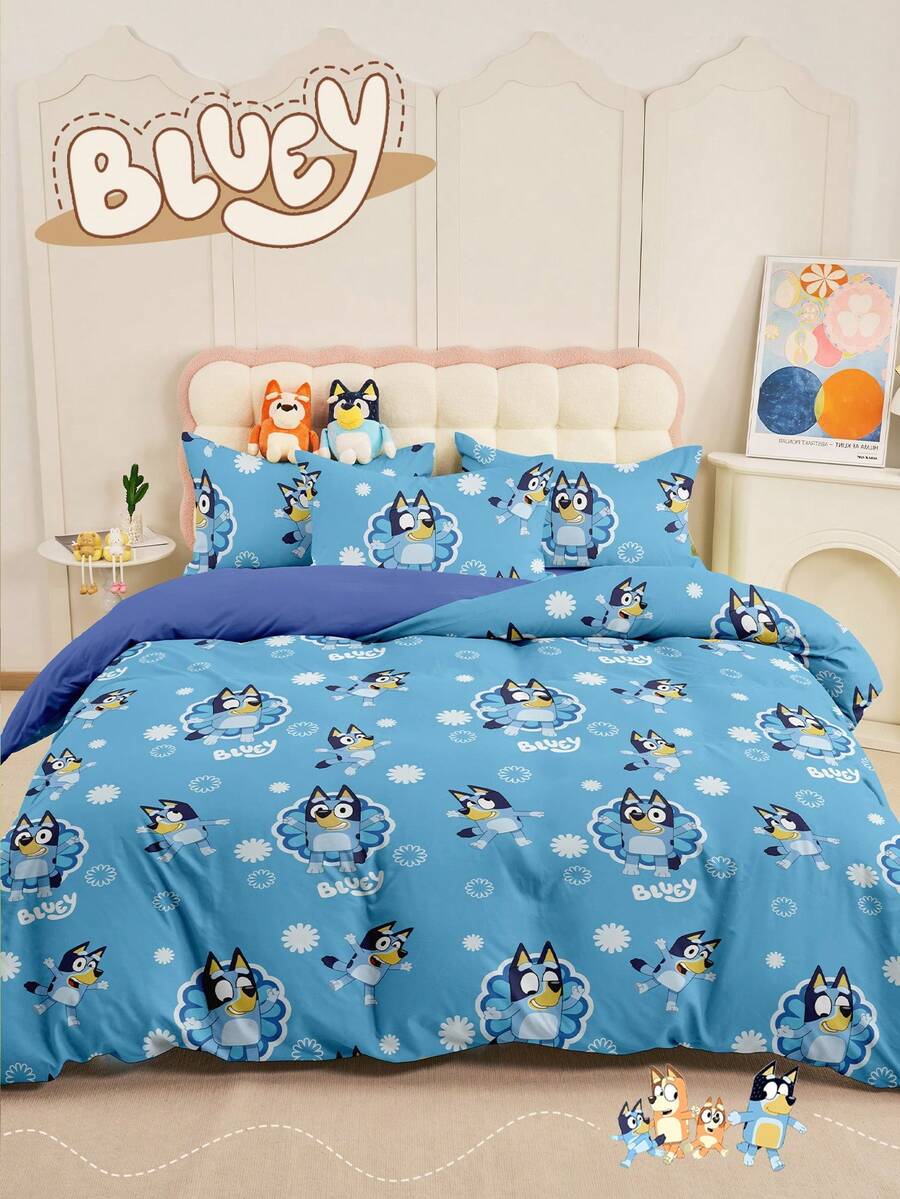 Bluey Bộ 2/3 ga trải giường hình hoạt hình , chất liệu mềm mại, thân thiện với da, thoáng khí, chống xù lông, họa tiết  dễ thương, phù hợp với giường đôi/giường cỡ Full/giường Queen/giường King, sử dụng được quanh năm, có thể giặt máy, lý tưởng cho phòng ngủ, trang trí ký túc xá, trang trí nhà cửa mùa xuân/hè, quà tặng ngày lễ. - Nhiều màu - Xem 1