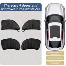 夏季黑色汽车遮阳帘，防蚊虫通用网状遮阳帘，隔热，隐私帘，透气网状窗户 - 4pc一組車窗防曬網紗 - 查看 4