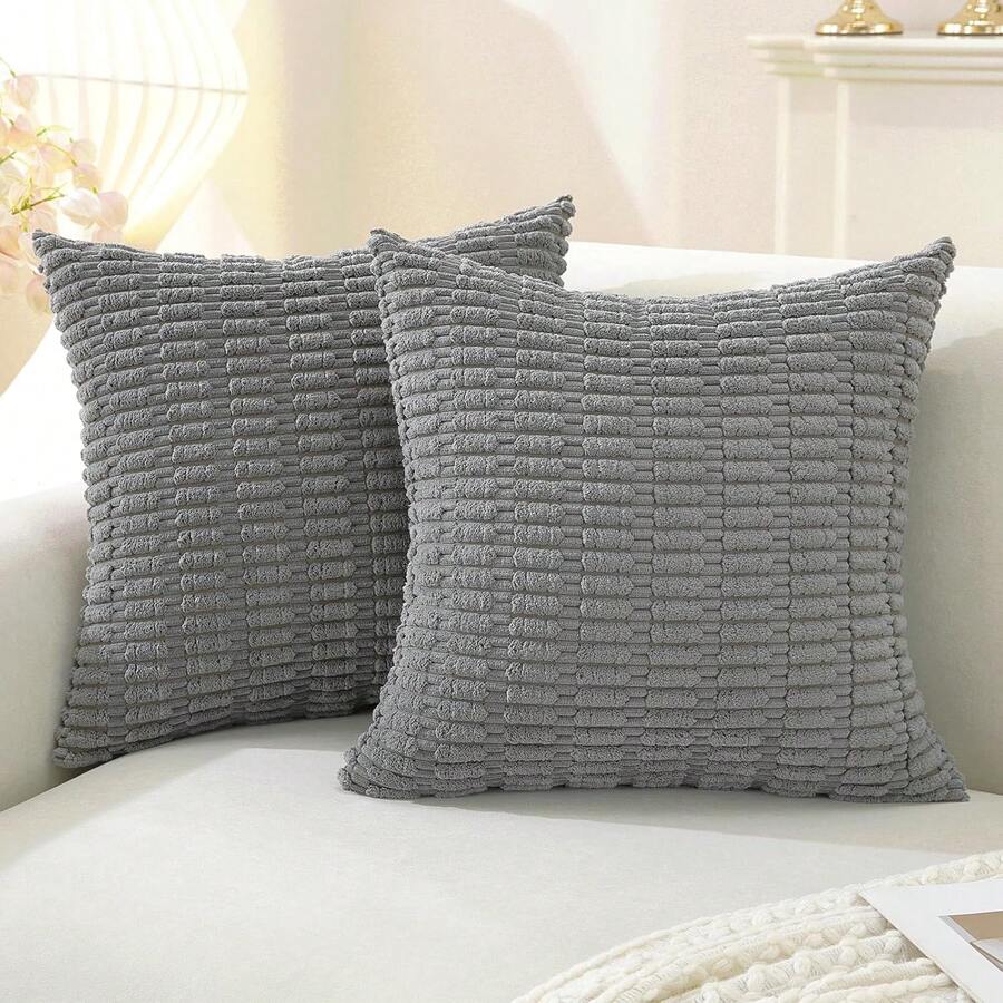 YSTYLE Samt-Sofakissenbezüge 45x45 cm, 2 Stück, weiche Sofakissenbezüge, minimalistischer Kissenbezug, Wohnzimmerkissenbezüge mit verdecktem Reißverschluss - Dunkelgrau - Übersicht 1