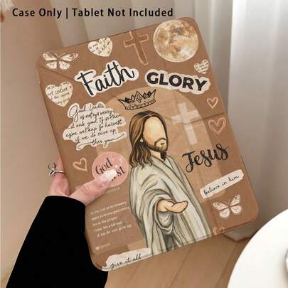 3+Y Fold Anti-Bend Acrylic Crystal Cover Compatible With Honor Pad 9/10, Honor GT 11.5inch/X9A/X9Pro, Matepad, , , , Apple 10th Generation/ 11 2025, Featuring Jesus, Cross, Bible Verse, Butterfly Patterns, Painted Effect, Suitable For Back-To-School, Valentine's Day