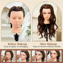 22inch Mannequin Head With Long Synthetic Hair - Perfect For Cosmetology Training & Styling Practice, Brown - View 6