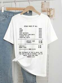 Oversize Christian Faith Bible Verse & Symbol Graphic Print T-Shirt Graphic Tees Women Tops - Trắng 1 - Xem 3