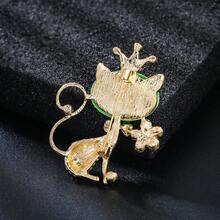 1pc Cute Crown Wearing Cat Zinc Alloy Brooch, Suitable For Women's Daily, Party And Event Wear - Green - View 4