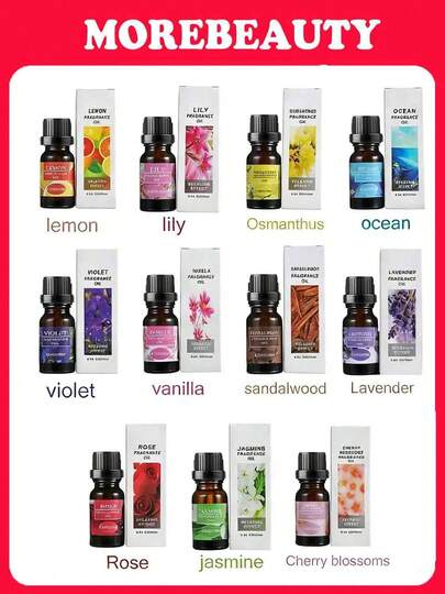 MORE BEAUTY Kit de aceite esencial floral caja de regalo, aceite esencial puro y natural de alta calidad, aceite esencial aromático para difusor de aceite 6x10 ml - lavanda, rosa, jazmín, cerezos, gardenia, manzanilla, es un regalo ideal también para el hogar kit práctico