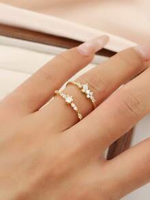 2pcs Elegant Rhinestone Decorated Ring Set, Fashionable Rings For Women, Suitable For Daily Wear - الذهبي - مشاهدة 6