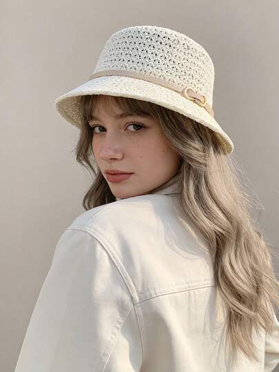 1pc Women Casual Polyester Bucket Hat, Versatile For Daily And Outdoor Use
