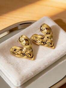 4对/1对不对称金属几何螺旋波浪钛钢耳环，百搭不锈钢耳环，可爱女士耳环套装 - 金色 - 查看 4