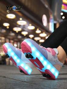 YAOSF 青少年轮滑鞋 - 升级版，稳定性更强，可拆卸二合一运动鞋，街头酷炫轮滑鞋，户外运动发光鞋，亲子鞋，新款轮滑鞋，夜间发光鞋，USB充电轮滑鞋，LED发光轮滑鞋，发光鞋底运动鞋，男女童款，学生款，户外运动轮滑鞋 - 粉色 - 查看 6