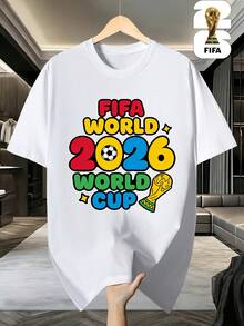 [Con licencia de la  World Cup] 1 pieza, camiseta de manga corta de fútbol para hombre y mujer, camiseta para parejas, camiseta versátil de cuello redondo para hombre, tela suave y cómoda, perfecta para deportes, uso diario y actividades al aire libre, un gran regalo para familiares. - Blanco - Ver 1