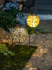 1pc Solar Powered Hollow Hanging Garden Lantern, LED Outdoor Waterproof Pumpkin Retro Metal Decor Landscape Light, Suitable For Daily Holidays Halloween Thanksgiving Tabletop Decor, Patio, Walkway, Porch, Fence, Lawn, Garden Gift, Yard Path, Family Gathering Birthday Party Wedding Decoration Mood Light - Multicolor - View 7