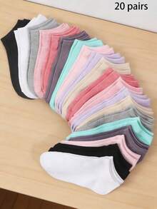 20双装女士薄款休闲时尚低帮踝袜，夏季 - 彩色 - 查看 5