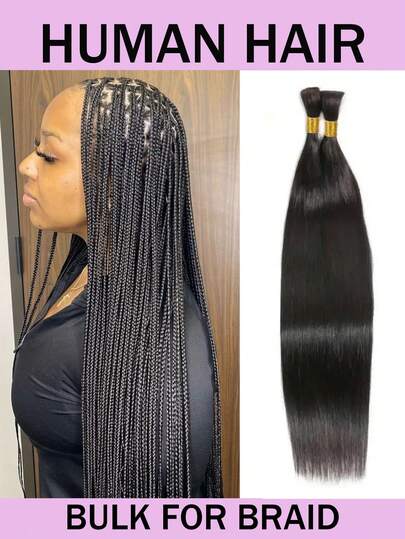 Human Braiding Hair For Boho Braids Straight Bulk Human Hair Extensions For Braiding No Weft Brazilian Virgin Thick And Full Human Hair For Women Straight 1 Bundle 100g Natural Black