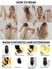 26 Inch Curly Hair Extensions - 16 Clips Natural Thick Synthetic Fiber Wavy Hair Pieces, Clips, Instantly Add Volume & Length, Heat Resistant Fiber, Multiple Colors Available - Multicolor - View 7