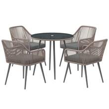 4 Seater Rattan Dining Set Rattan Garden Furniture Set With Parasol Hole Cushions Glass Top Table For Patio Balcony Light Brown - Light Brown - View 10