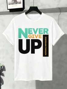 OVERSIZED NEVER GIVE UP NOTHING IMPOSSIBLE TSHIRT 100% Cotton Relaxed Fit Street Hip-Hop Comfortable Statement Print - White - View 2