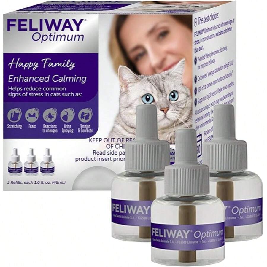 New Cat Calming Refill Pack Of 3 Bottles, 90-Day Long-Lasting Protection, Compatible With Pheromone Dfusers, 48ml - Perfect For Relieving Cat Anxiety Due To  Changes, Travel, And Stress, Easy-To-Use Product - 查看 1