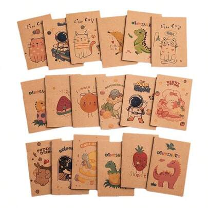 4 Paquetes/8 Paquetes/12 Paquetes Libretas de bolsillo portátiles mini - Útiles escolares, premios, regalos - Libretas de papel kraft con diseños lindos (dinosaurios, gatos, astronautas, frutas, animales de dibujos animados) - 32 páginas por libro Libretas lindas - Perfectas para tomar notas y como regalos