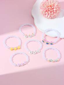 6 piezas Lindo conejo de perlas, huevo, pulsera de cuentas de perlas de arcilla polimérica de pollito, adecuado para que las niñas lo usen en Pascua, cumpleaños, fiesta - Multicolor - Ver 2