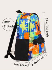 1pc Boys Cartoon Anime Colorful Large Capacity Backpack, Colorblock Dinosaur School Bag, Outdoor Travel Backpack For Boys - Dinosaur Backpack - View 6