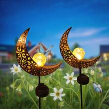 1pc Iron Art Moon Stake Light, Solar Powered Outdoor Lawn Patio Garden Landscape Lighting, Waterproof - Moon Earth Insert - View 2