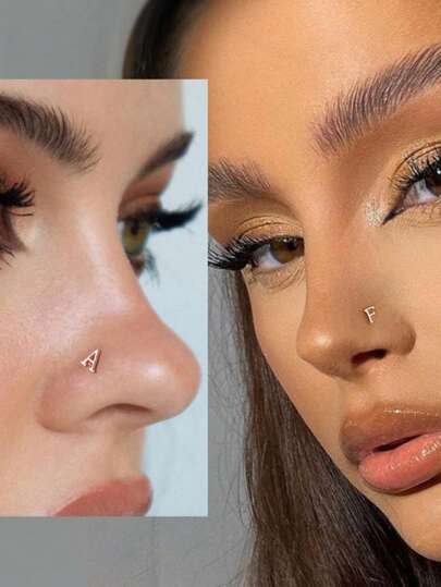 1pc S925 Sterling Silver A-Z Letter Nose Stud,Sterling Silver Nose Studs/Ear Studs,Hypoallergenic,26 Letter Nose Studs,Letter Piercing Jewelry, Jewelry, And Individualistic,Nose Piercing Jewelry,Small And Exquisite, Suitable For Everyday Wear.