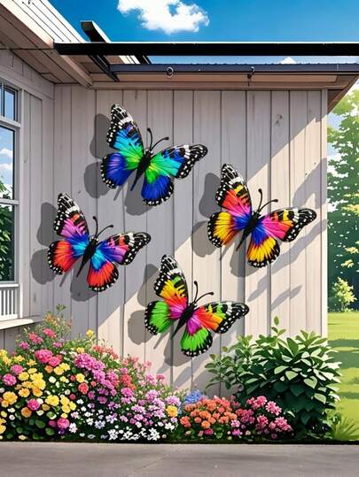 4pcs Metal Butterfly Wall Art Decor, Iron Art Decoration Suitable For Garden, Patio, Balcony, Party, Wedding Outdoor Fence, Mother's Day Gift, Gift For Butterfly Lovers