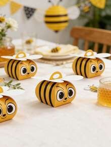 5/10/20pcs Cute Cartoon Bee Shape Gift Boxes With Ribbon - Yellow & Black, Playful Bee Designs, Small Paper Packaging Boxes For BabyShowers, Birthdays, Weddings & Holiday Parties - View 4