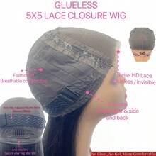 Glueless Straight Lace Front Wig - 5x5 HD Pre-Plucked & Cut Human Hair, Natural Hairline, 180% Density,No Glue 3 Seconds To Wear Glueless Wig - Natural Black - View 7