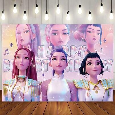1 pieza Fondo fotográfico con tema de fiesta de ídolos K-Pop, decoración de cumpleaños con tema de bruja, estilo aleatorio