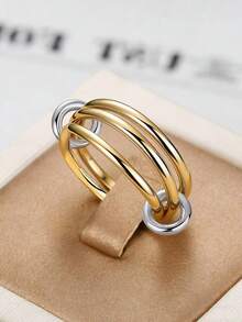 1 pieza Anillo de acero inoxidable cruzado para mujer, minimalista y versátil para uso diario - Multicolor - Ver 3