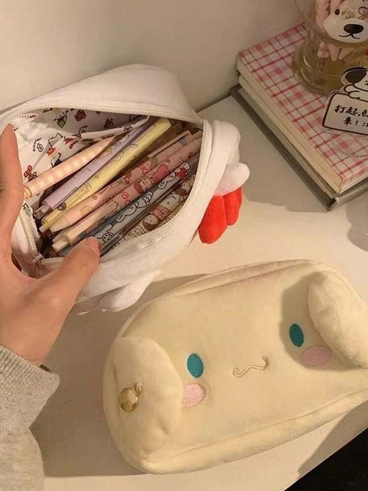 SANRIO 1 pieza Estuche de lápices con cremallera de gran capacidad con diseño de gato de dibujos animados, bolsa de almacenamiento de papelería para estudiantes - Multicolor - Añade 5