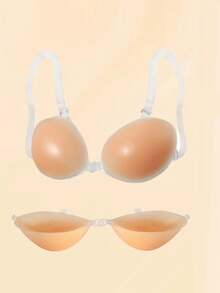 硅胶文胸，加宽肩带，隐形聚拢文胸，防水亲肤，女士适用 - 米色 - 查看 9