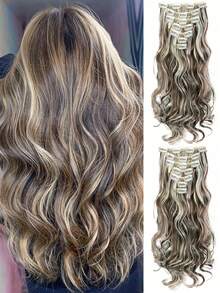 30英寸合成长卷发片,自然波浪夹式接发,增加发量,全头挑染,柔软浓密,适合女性、女孩日常派对佩戴 - 彩色 - 查看 31