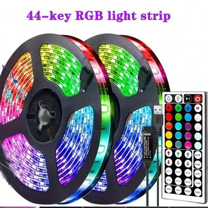 1 pièce Bande lumineuse LED à télécommande 44 touches, convient pour la chambre, le salon, la décoration de la maison, le jeu, l'éclairage de fête, couleur et mode réglables, fourni avec une télécommande