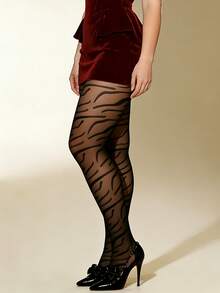 1 Pair Plus Size Plus Size Sheer Fine Zebra Print Shiny Tights Sexy Delicate Versatile Style For Women Daily Commute Party Spring Autumn - Multicolor - View 3