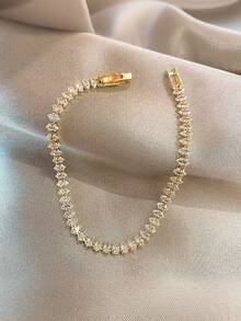 1条极简水滴形立方氧化锆网球手链，男女通用镀金链手链，送给女友、闺蜜、情侣、派对、音乐节的珠宝礼物 - Bracelet - 查看 2