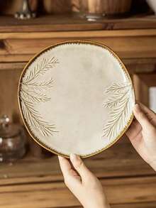 复古波西米亚风陶瓷餐具套装，包含饰有松枝图案的餐盘和汤碗，质朴风格，适合盛放沙拉和麦片。 - 米色 - 查看 7