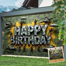 2D Flat, 1 Piece Camouflage Birthday With Helicopter And Silhouettes  Camouflage Theme Party Decoration, Suitable Parties  Large Happy Birthday Sign, Suitable Indoor/Outdoor Activities  Durable (Soldier), 2D Flat - 多色 - 查看 4