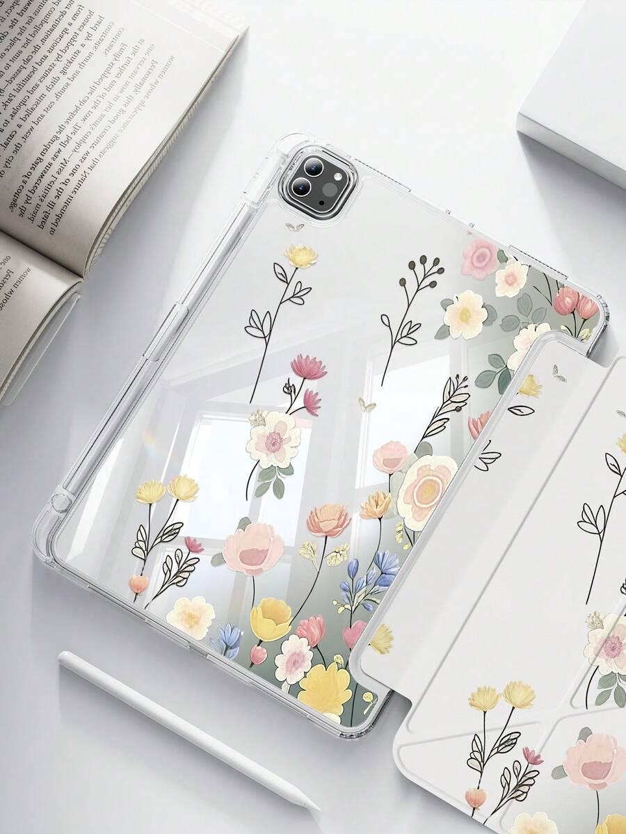 Flower This Exquisite And Adorable Cartoon Floral And Grass Double-Sided Acrylic Crystal Clear Back Cover Is Shock-Resistant And Durable, Compatible With Ipad 7th, 8th (10.2 Inch) And 10th Generation. It Has A Built-In Pen Slot, Supports Sleep/Wake Function And Multiple Folding Stand Modes, Making It An Excellent Holiday Gift. - Multicolor - View 1