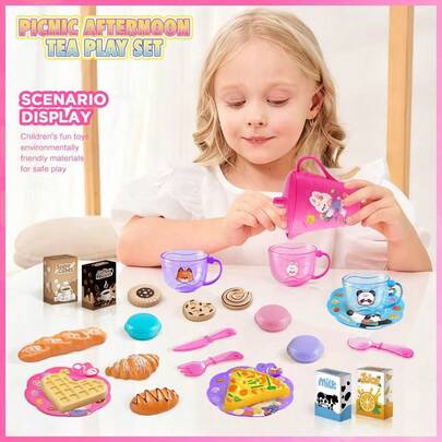 25pcs/Set Girls' Tea Party Playset, Pretend Play Tea Set, Princess Afternoon Tea Kitchen Toys With Teapot And Teacups, Suitable For Birthday And Easter Gifts, Toddlers