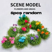 5 PIEZAS de flores y hierbas artificiales agrupadas al azar, grupos de flores con pelusa para jardín de hadas, vegetación para casas de muñecas, escenarios de tren y ferrocarril, paisaje de musgo - Como fotos - Ver 10