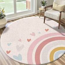 1pc Cartoon City Road Round Carpet, Sweet Rainbow Round Carpet, Pink Heart Colorful Dot Modern Round Area Rug, Educational Game Mat, Letter Number Animal Fruit Shape Learning Decorative Round Rug, Modern Round Area Rug, Pattern, Carpet, Decorative Carpet, Bedroom Decor, Small Rug, Carpet, Home Decor - Multicolor - View 7