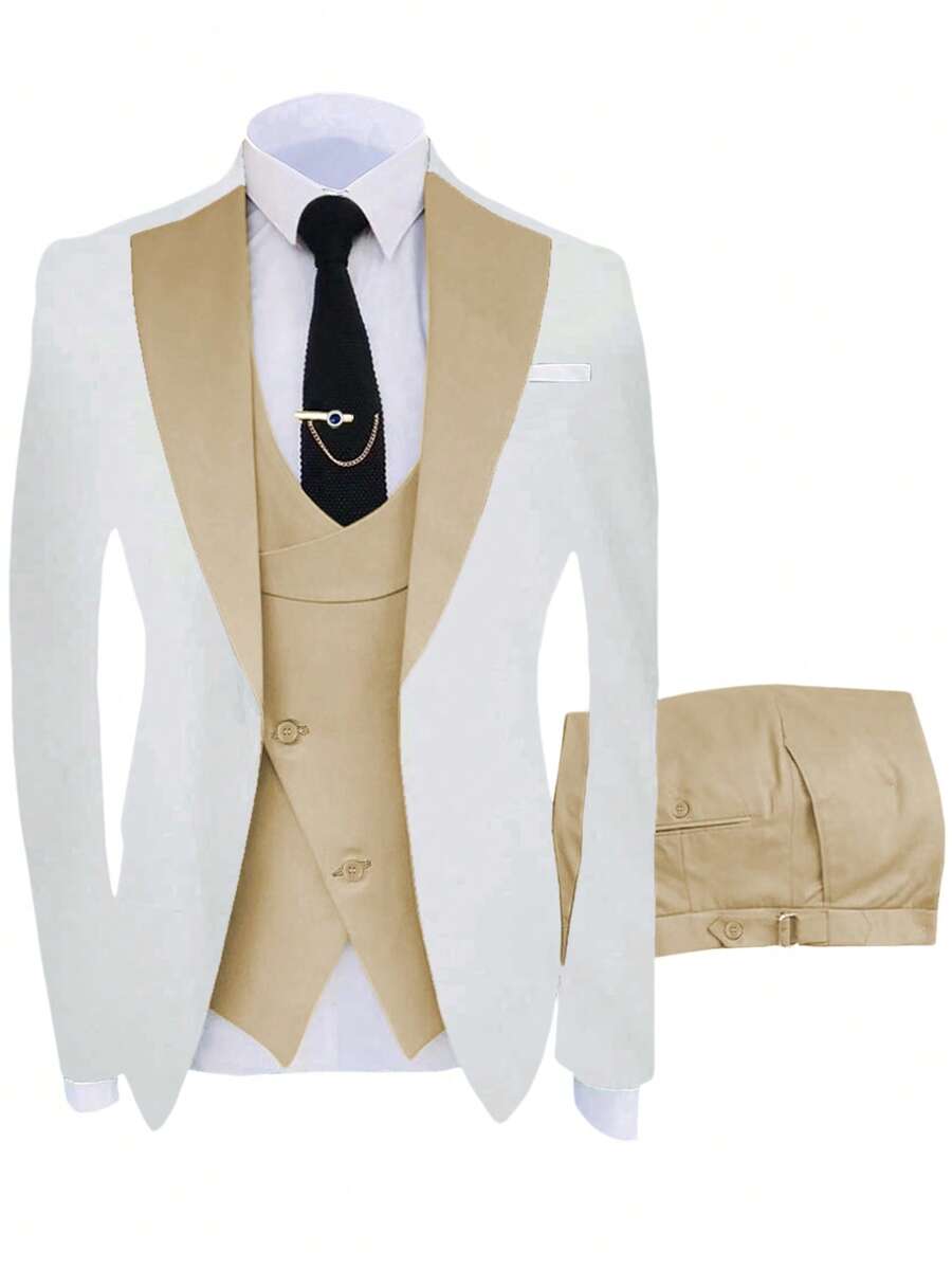 Mercer Haus 3 piezas Conjunto de traje ajustado para hombre, traje formal de negocios para boda y fiesta - Champán - Ver 1