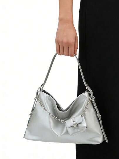 时尚街头新款托特包套装，多功能大容量优雅设计单肩包，包含链条斜挎包和零钱包，适合外出、约会、通勤、工作、摄影和日常使用。