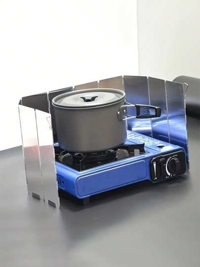 1 Set Portable Foldable Windshield, Lightweight Aluminum Alloy Sunshade, Adjustable Angle, Windproof Cover For Burners And Gas Stoves, Ideal For Camping, Hiking, Picnics, Suitable For Grills, Stoves And Hot Pot, Fashionable Metal Appearance, Perfect Gift For Outdoor Enthusiasts (Comes With Storage Bag)