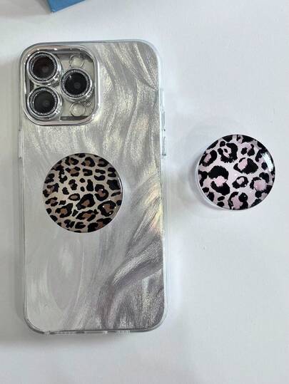 1个水晶玻璃豹纹系列手机支架，可伸缩折叠气垫支架，慵懒桌面气垫支架