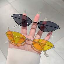A Pair Of New Women's-Eye Style Fashion Glasses, With Small Metal Frames And Candy-Colored Lenses, A Men's Vacation Accessory - màu cam nhạt bạc - Xem 2