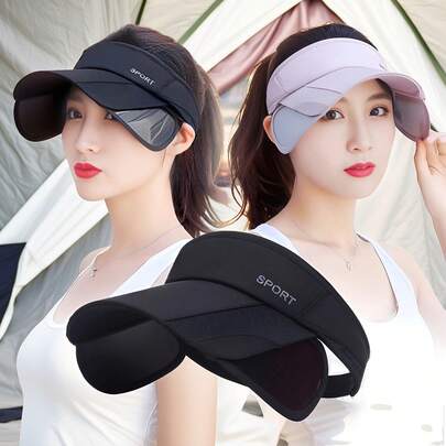 Women's Outdoor Sports Sun Protection Retractable Brim Sun Hat, Casual Cycling Sunshade Hat For Summer