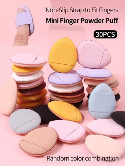 30pcs Mini Finger Air Cushion Makeup Sponges, Random Color Assorted Makeup Blenders, Foundation & Concealer Applicator, Travel Makeup Tool
