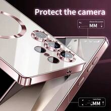 Luxury Glitter Plated Transparent Silicone Soft Case With Magnetic Cover For Galaxy S26, S25 Edge, S24, S23, S21 FE, S22 Ultra Plus - Black - View 5